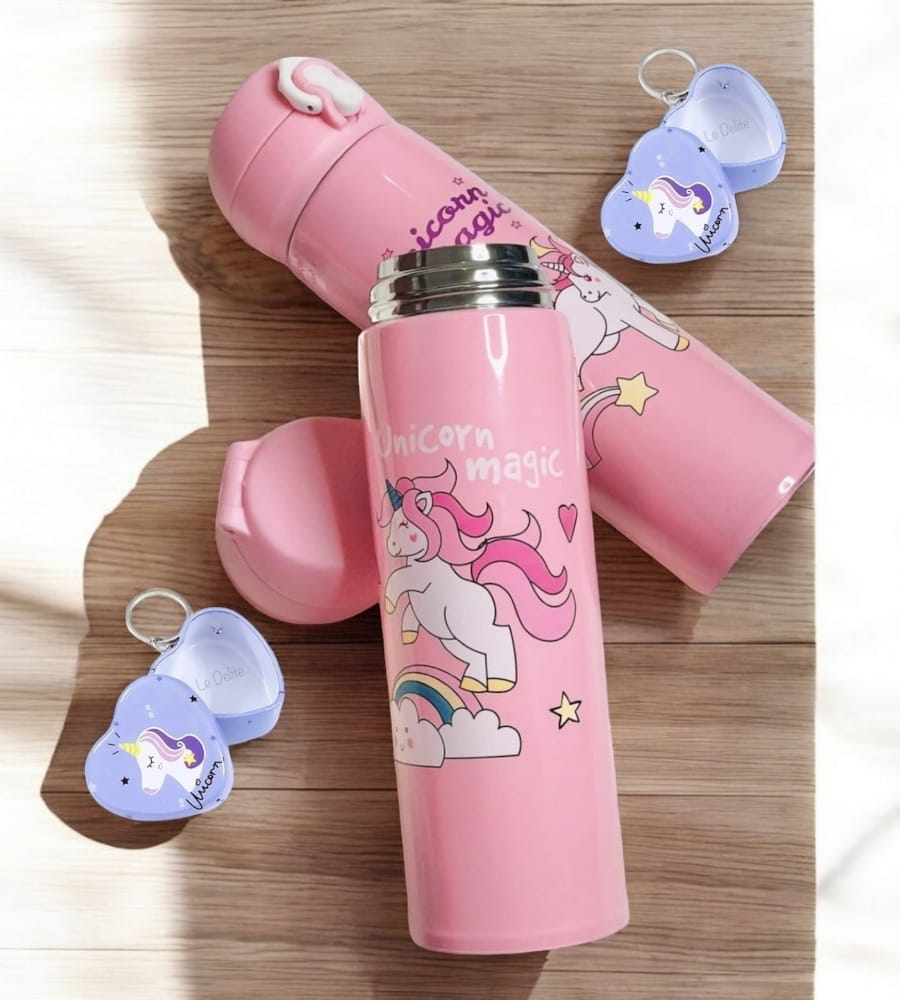 Stainless Steel Cute Unicorn Printed Water Bottle - 500 ml (Pink)